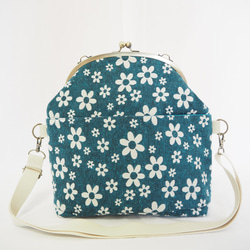 單調花朵&lt;&lt;綠松石藍&gt;&gt; Gamaguchi 背包和單背包 2way Bag 第6張的照片