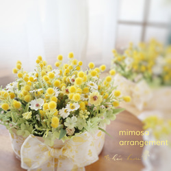 ミモザと小花のBOXアレンジ ❁ 幸せの花 オールラウンド 母の日 誕生日 お祝い アートフラワー Creema限定 1枚目の画像