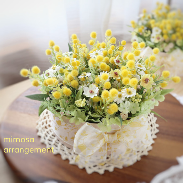 ミモザと小花のBOXアレンジ ❁ 幸せの花 オールラウンド 母の日 誕生日 お祝い アートフラワー Creema限定 8枚目の画像