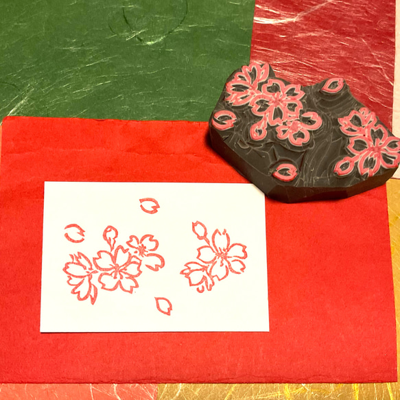 ✿春の花はんこ✿【さくら◆舞う花びら】3.5×5.5cm 8枚目の画像