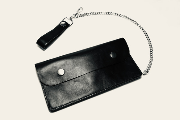 トラッカーウォレット2型　チェーン付き　長財布　ホースハイド　ブラック 2枚目の画像