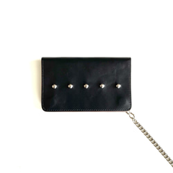 USA製スタッズ　トラッカーウォレット　ミニ財布　チェーン付き　　ホースハイド　ブラック　 3枚目の画像