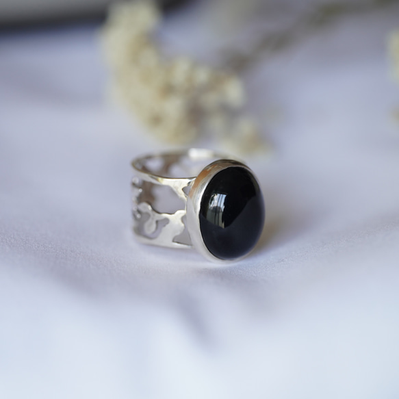 [送料当方負担] SV925 Black Onyx Arabesque Ring(RAR05SV_BO#15) 2枚目の画像