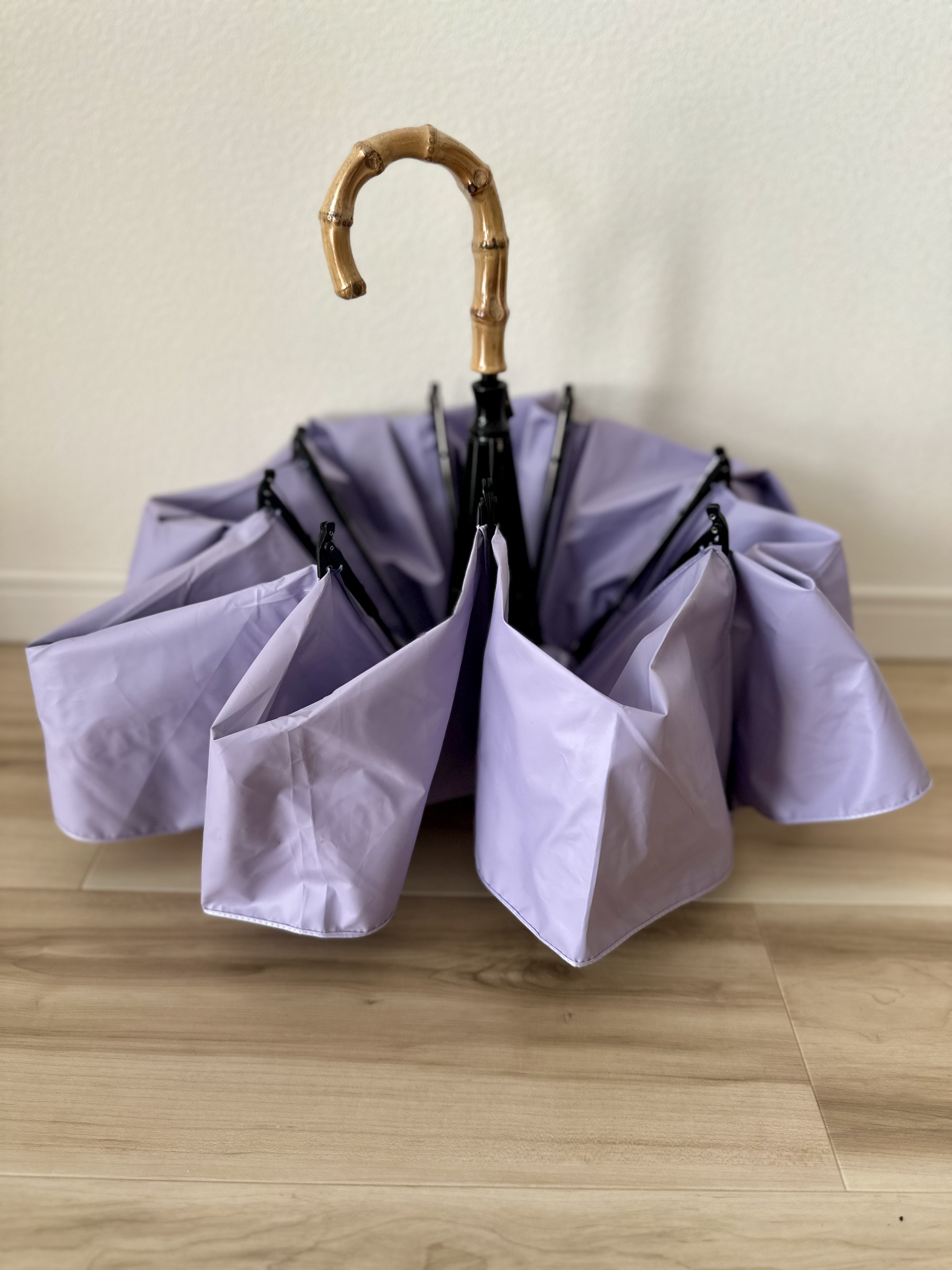 日傘 雨傘 折りたたみ傘 逆さま傘 骨8本 竹ハンドル 晴雨兼用 UPF50 99％UVカット パープル