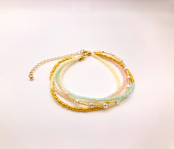 パールの春色3連ブレスレット 2枚目の画像