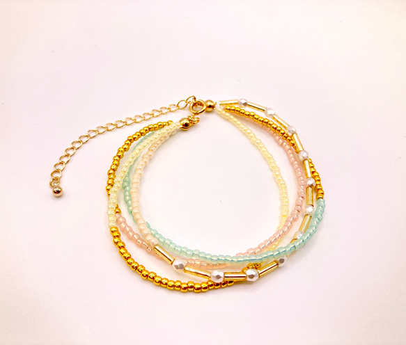 パールの春色3連ブレスレット 3枚目の画像