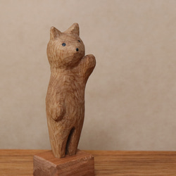 木彫り 招き猫（左手）ネコの置物（木材：水楢/チェリー）（No.N0004） 11枚目の画像