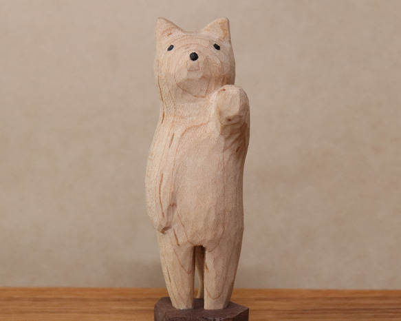 木製 招き猫 中型 茶色 【公式通販】