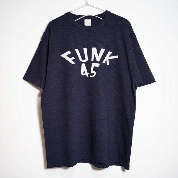 フェード感がいい感じ ファンクの45回転盤をテーマにした音楽系Tシャツ【ネイビー】厚めヴィンテージ生地 半袖クルーネック 3枚目の画像