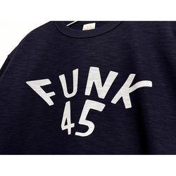 フェード感がいい感じ ファンクの45回転盤をテーマにした音楽系Tシャツ【ネイビー】厚めヴィンテージ生地 半袖クルーネック 5枚目の画像