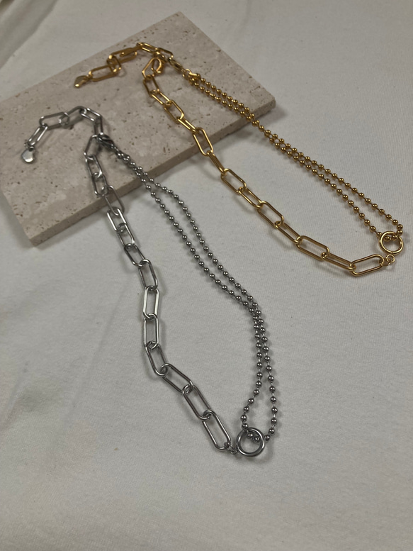 ー好きなところで留められる！mix chain necklaceー　サージカルステンレス　チェーンネックレス　チェーン 4枚目の画像