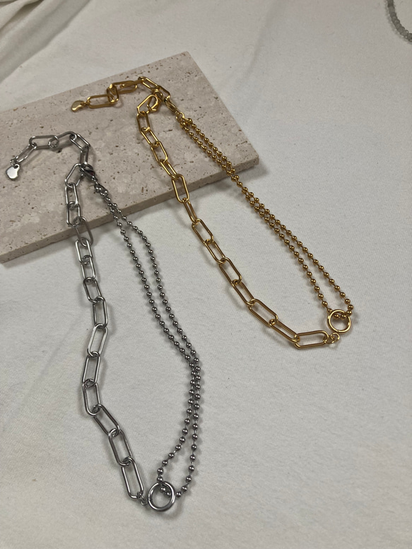 ー好きなところで留められる！mix chain necklaceー　サージカルステンレス　チェーンネックレス　チェーン 5枚目の画像