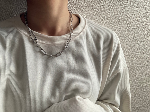 ー好きなところで留められる！mix chain necklaceー　サージカルステンレス　チェーンネックレス　チェーン 18枚目の画像