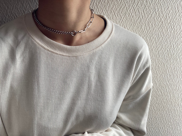 ー好きなところで留められる！mix chain necklaceー　サージカルステンレス　チェーンネックレス　チェーン 17枚目の画像