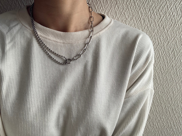 ー好きなところで留められる！mix chain necklaceー　サージカルステンレス　チェーンネックレス　チェーン 16枚目の画像