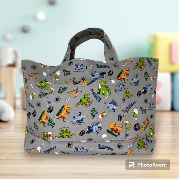 可愛い恐竜柄グレー 入園入学かばん レッスバック 新調 新生活 男の子