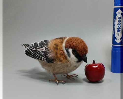 羊毛フェルト 鳥 スズメ 雀 すずめ 動物フィギュア 羊毛フェルト