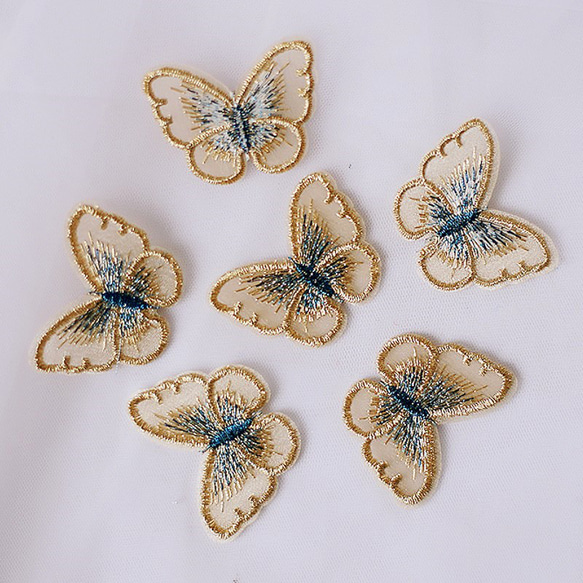 6 ゴールド〈6枚〉Lサイズ 蝶 モチーフ 刺繍 レース パーツ 春