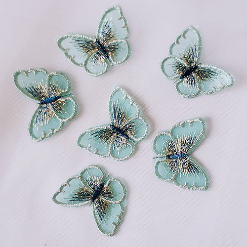 9 ライトピンク〈6枚〉Lサイズ 蝶 モチーフ 刺繍 レース パーツ 春 