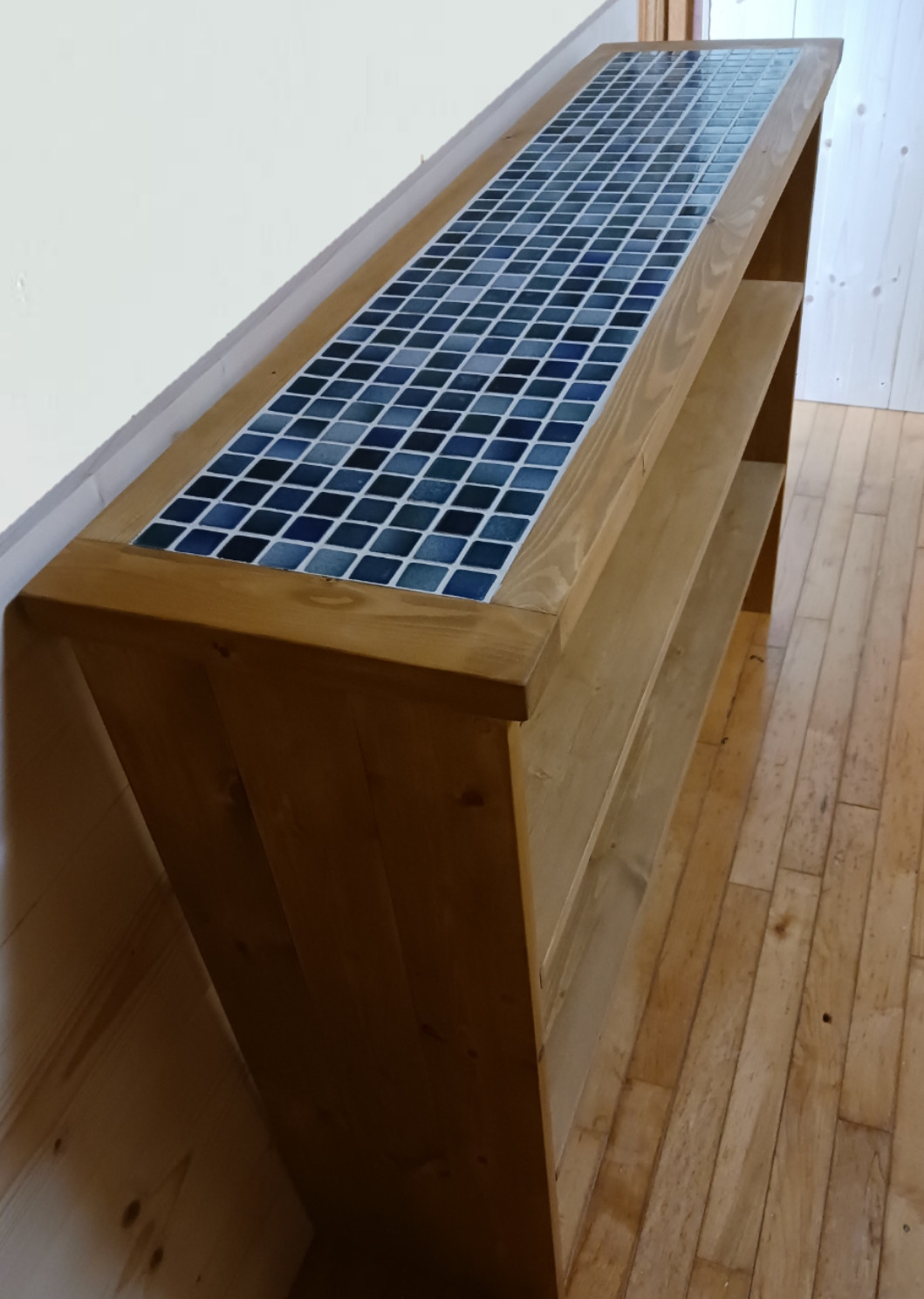 W120cm空色タイルのオープンカウンター (ラスティックパイン) 29,054円