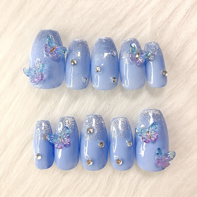No.74 バタフライ×マグネットグラデ ネイルチップ 蝶々 韓国 ギャル  