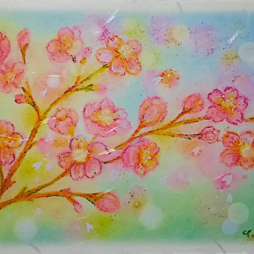 春の花3種の絵葉書(和紙) 桜・チューリップ・たんぽぽ パステル