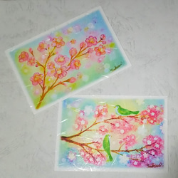 桜の景色の絵葉書２枚セット　春のパステルアート・ポストカード 1枚目の画像