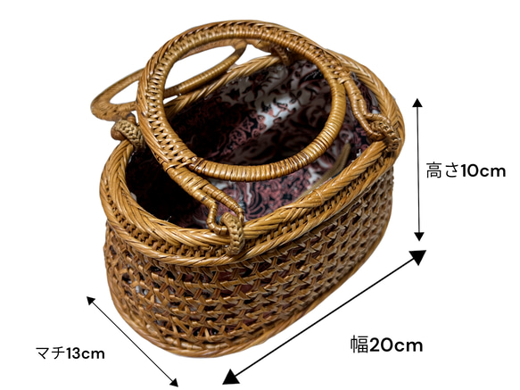 手のひらサイズ ミニミニバッグ　アタバッグ アタ製　ラタン　伝統工芸　手編み　小物　カゴバッグ 楕円 4種類 バティック 8枚目の画像