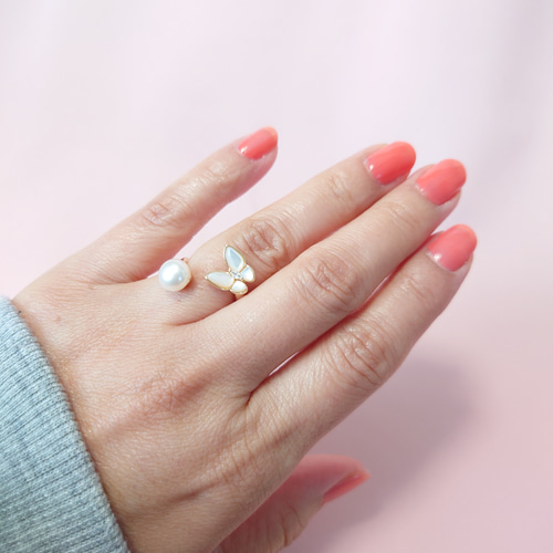 ☆14kgf☆白蝶貝と淡水パールのバタフライネックレス＆お揃いの調整