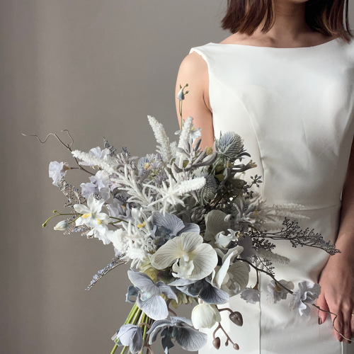 被らない爽やかな胡蝶蘭ブーケ/ドライ風ブーケ|和装ブーケ|ブルー