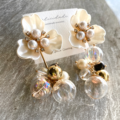 No3》Sparkle♡大ぶりピアス フラワーピアス ガラスボール キラキラ 