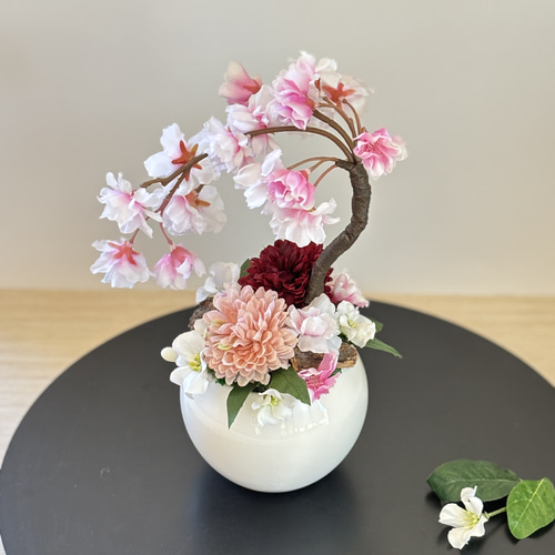 春爛漫♡しだれ桜をお部屋に・ミニ盆栽風桜アレンジ（アイボリー