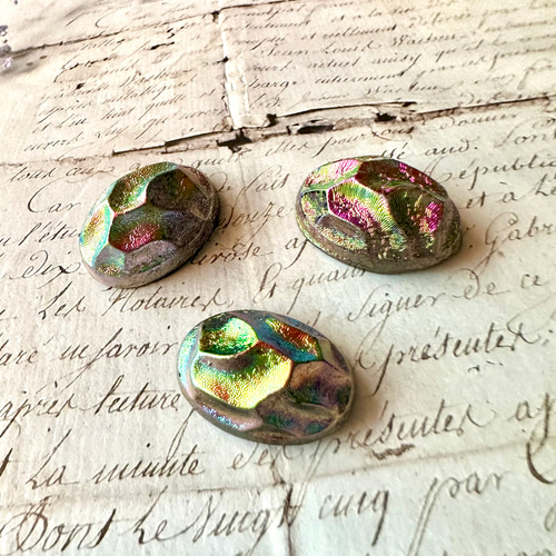 1個 1950s ドイツ 25×18mm レア ヴィンテージガラス メタリック