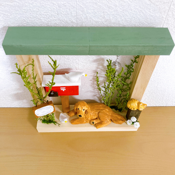 ゴールデンレトリバー　ミニチュアガーデン　木工　犬　フィギュア　置物　オブジェ 10枚目の画像