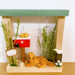 ゴールデンレトリバー　ミニチュアガーデン　木工　犬　フィギュア　置物　オブジェ 1枚目の画像