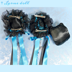 【受注生産】《☥》ダブルリボンタッセル付きお団子カバー(カラー▷黒×青) 14枚目の画像
