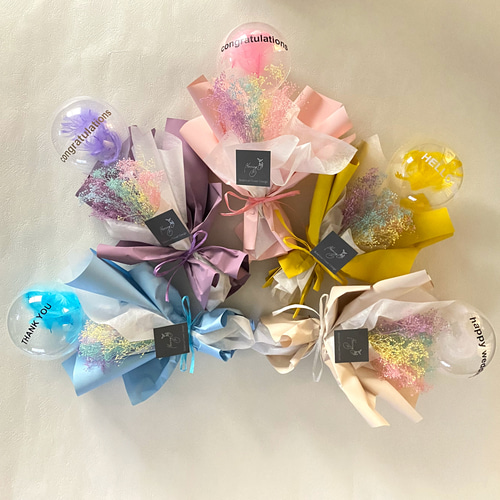 文字入れ無料＊【バルーンブーケ・クリアフェザー】レインボー