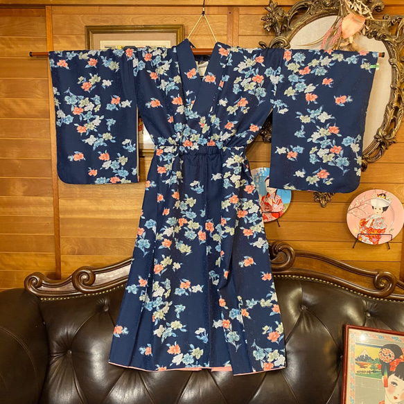 着物 洗える 化繊 ワンピース ドレス ハンドメイド リメイク 帯サッシュベルト KW-302 7枚目の画像