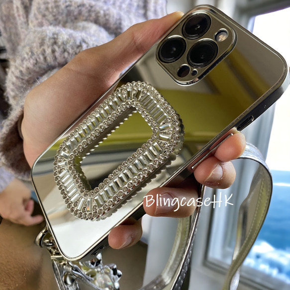 スマホショルダー ミラーケース ブレスレット 落下防止 ラインストーン iPhone 全機種対応 ケース スマホケース 7枚目の画像