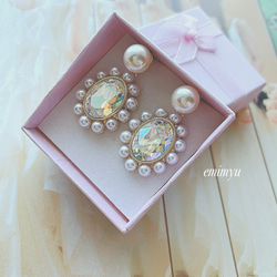 Pearl&Swarovski Crystal RoundJewelry Pierce 4枚目の画像