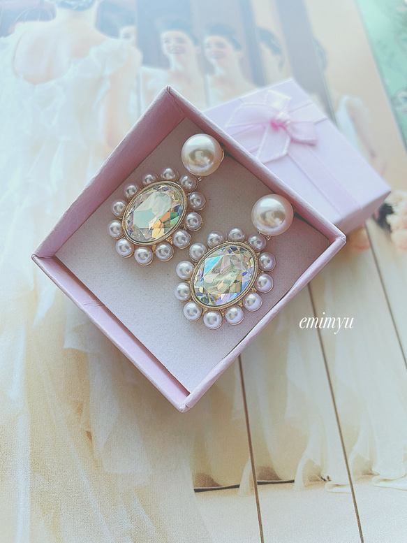 Pearl&Swarovski Crystal RoundJewelry Pierce 4枚目の画像