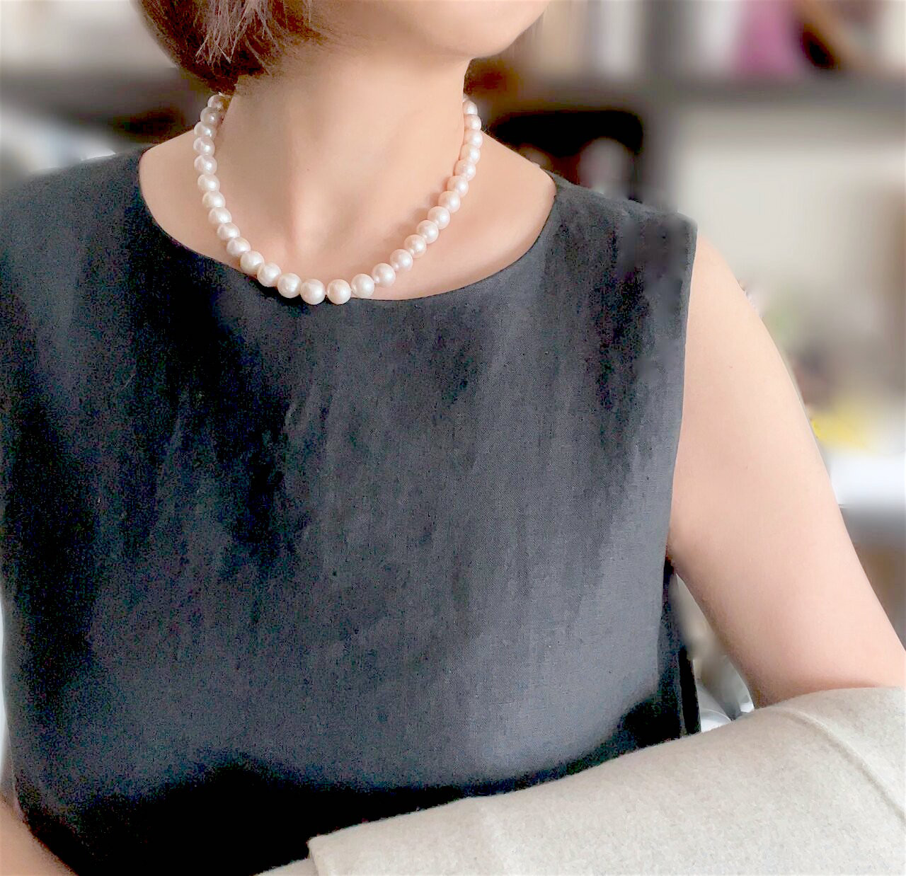 ほんのり桜ピンク 大粒淡水パールのチョーカー　9〜11mm 1点のみ