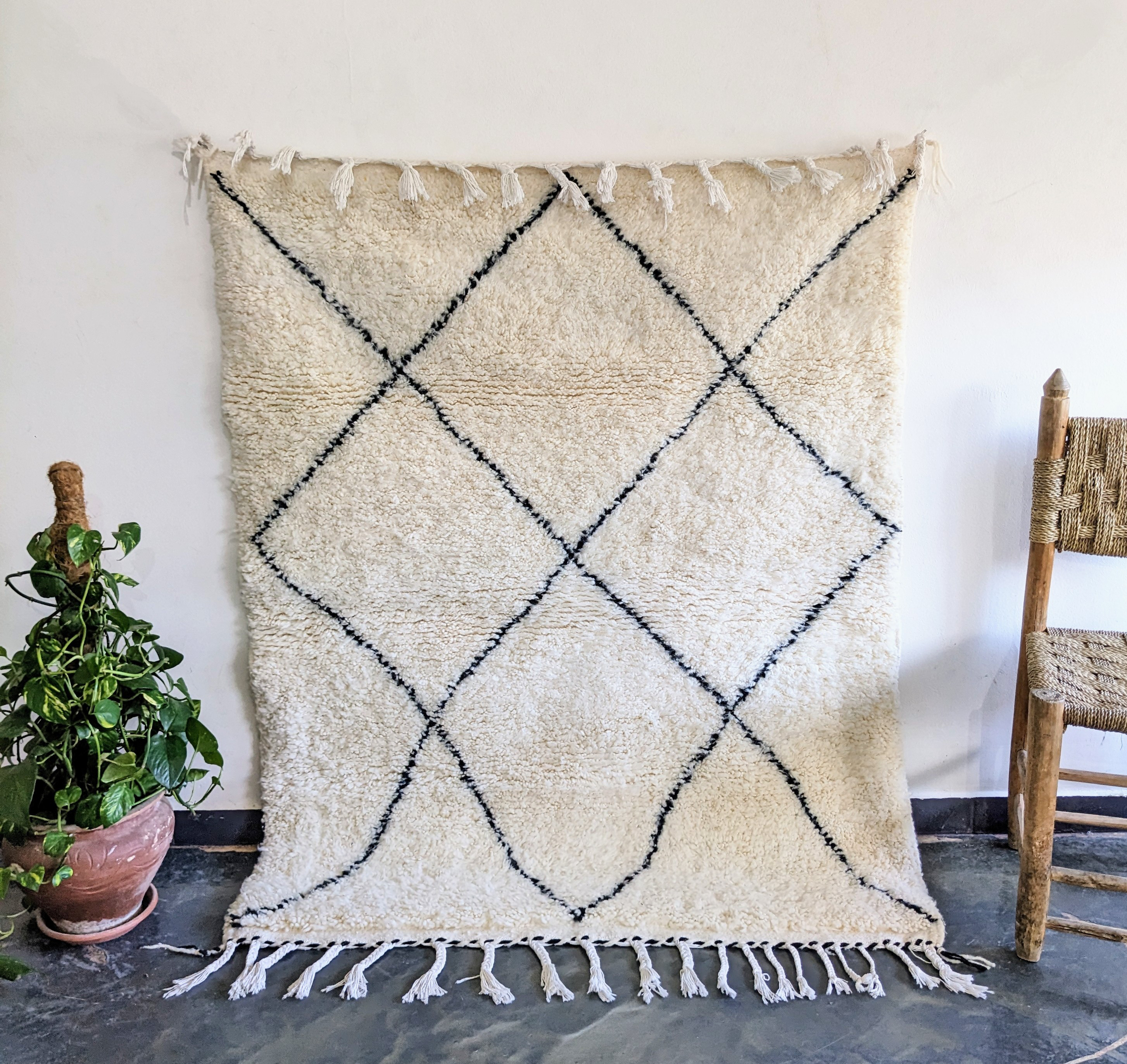 モロッコ ラグ ベニワレンラグ-No4 (156×123cm) ブラック ダイヤ