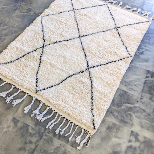 モロッコ ラグ ベニワレンラグ-No4 (156×123cm) ブラック ダイヤ