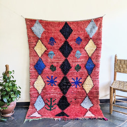 <ヴィンテージ> モロッコ ラグ ボシャルウィットラグ-No1 (183×126cm) カーペット　絨毯 1枚目の画像