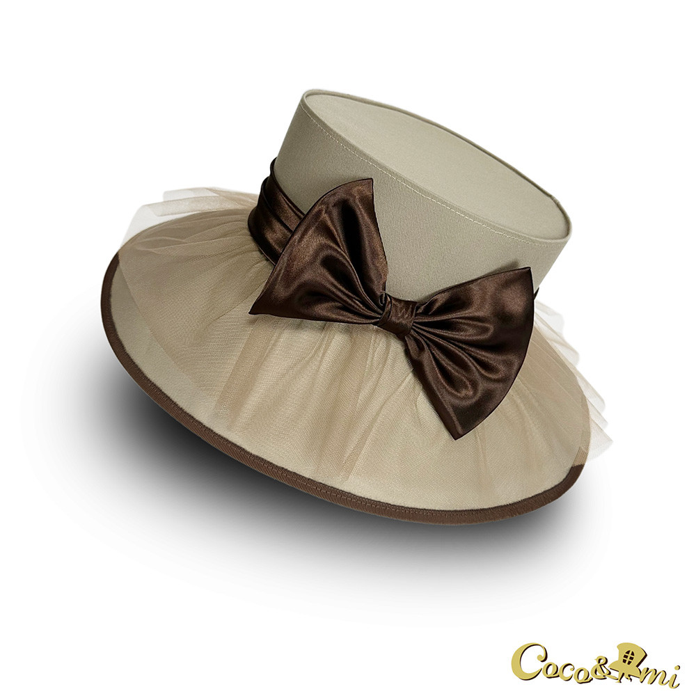 女優のつば広モダン帽(ベージュ)