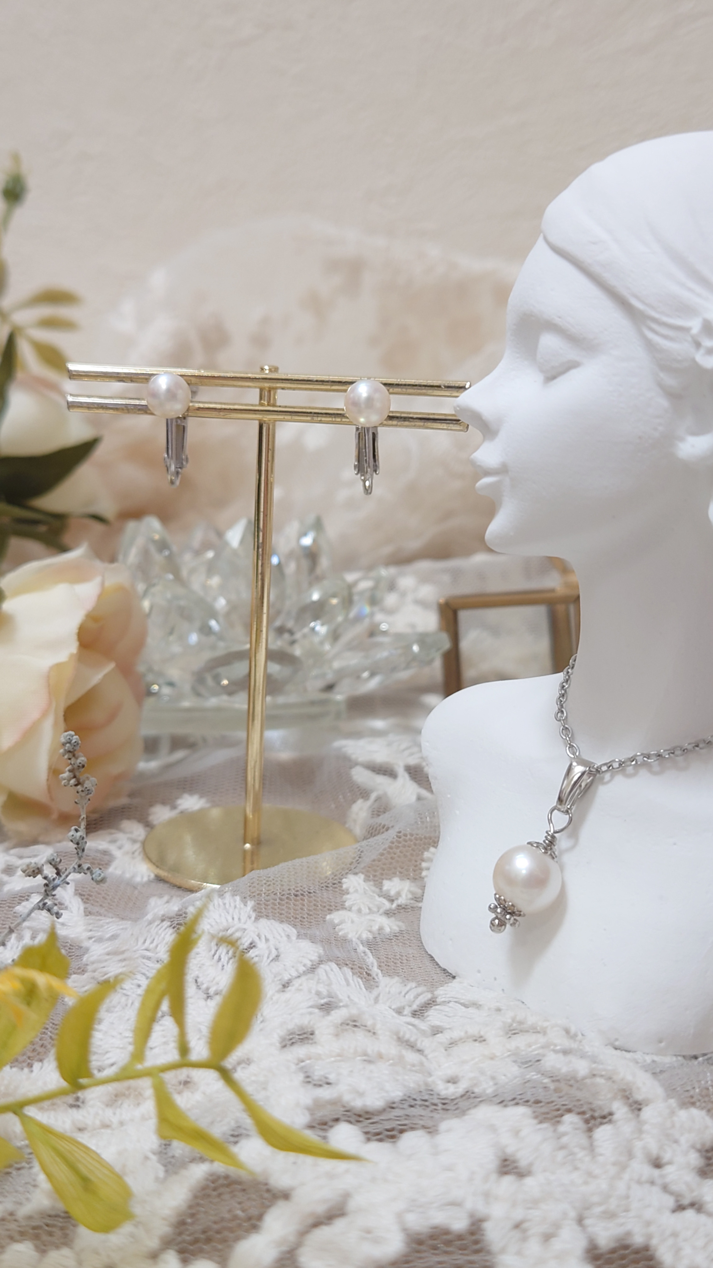 　シルバー装具　真珠玉9.1ミリ　43cm イヤリング 【E】パールネックレス