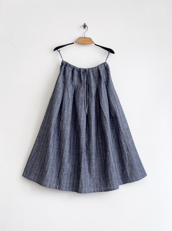 ロングプリーツスカート　* Linen chambray stripe * 6枚目の画像