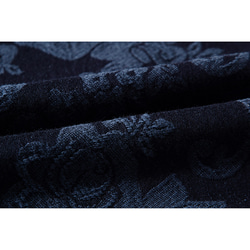 綿麻ジャガード織長袖ワンピース　チャイナドレス風ワンピース　袖に刺繍　ネイビー　L-XLサイズ　L319 11枚目の画像