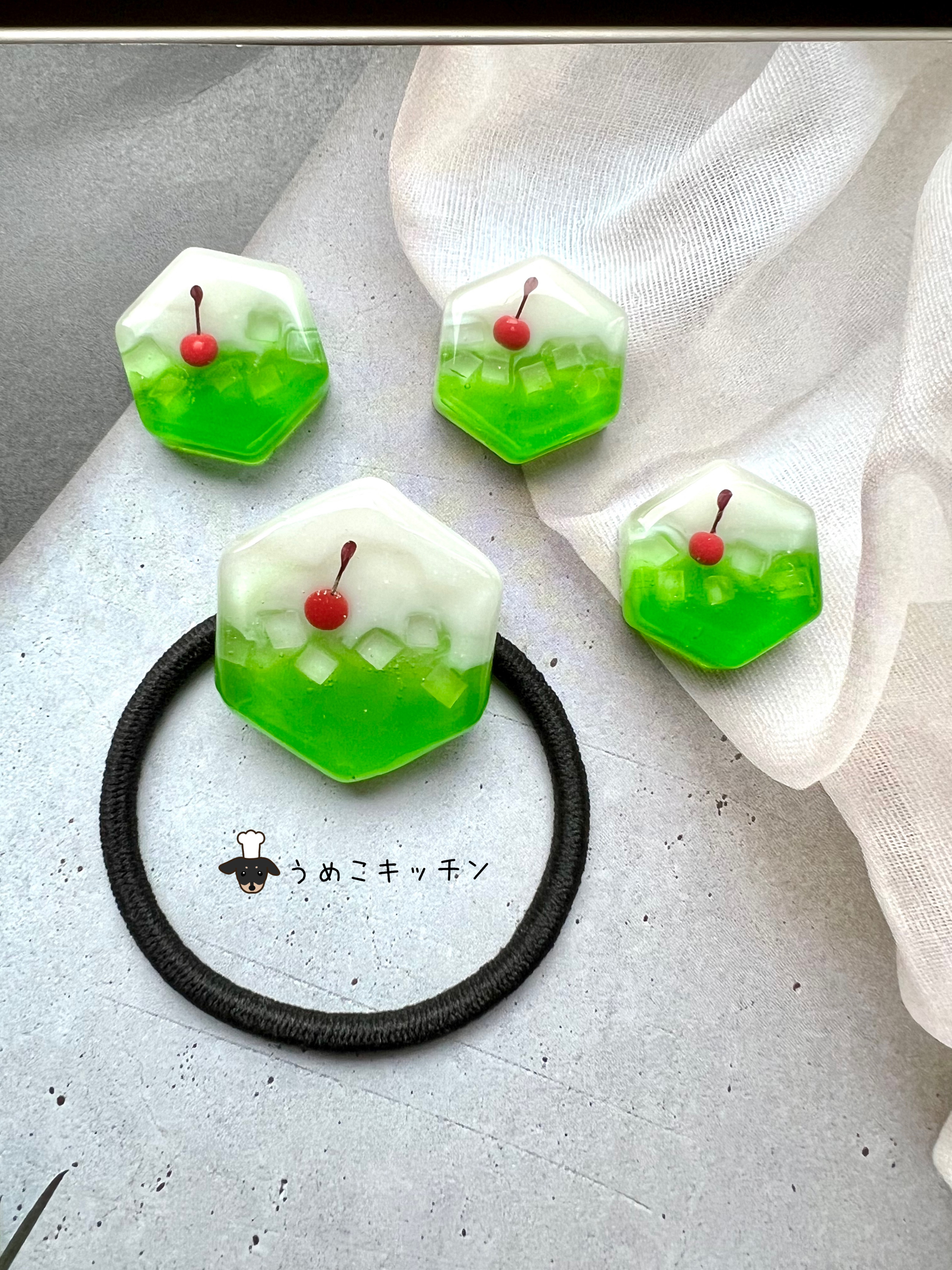 スイカ＆メロンシャーベットヘアゴム　２個セット 【夏休みSALE】Q-pot.